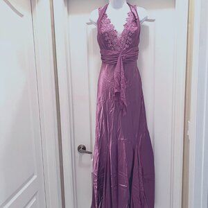 A Speed USA-NWOT-Size Large- Maxi Flowy Sheer Formal Dress-Adjustable-Lilac-Lace